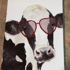Charming Cow Art Print with Red Accents